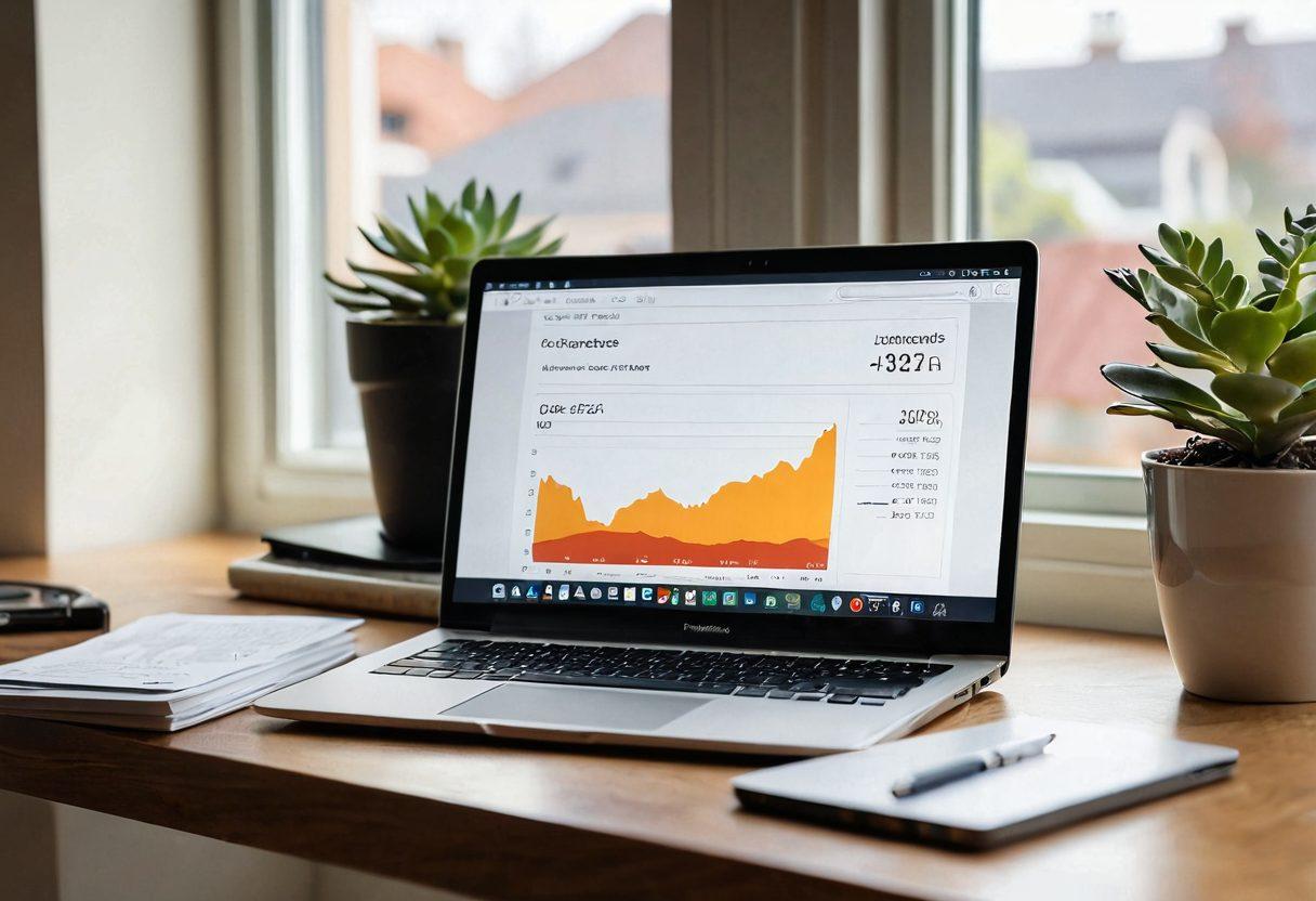 A modern home office scene showcasing a sleek laptop displaying a mortgage estimator and loan calculator interface on the screen. In the background, there's a cozy reading nook with a stack of financial books and a succulent plant. Soft natural light filters through a window, reflecting a sense of comfort and clarity in financial planning. Emphasize a blend of technology and homely warmth. super-realistic. vibrant colors. natural lighting.